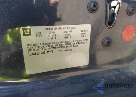 2008 Chevrolet Cobalt Lt z USA, uszkodzony, nr VIN 1G1AL18F087141205